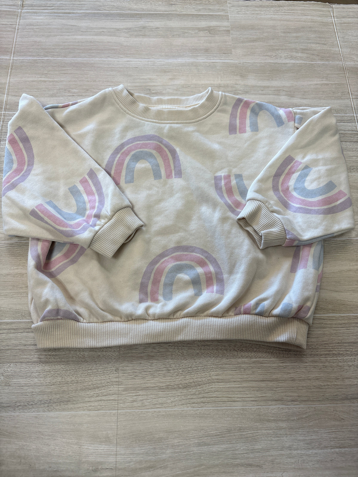 3/4 Cream Multi Rainbows Crewneck - Blemish