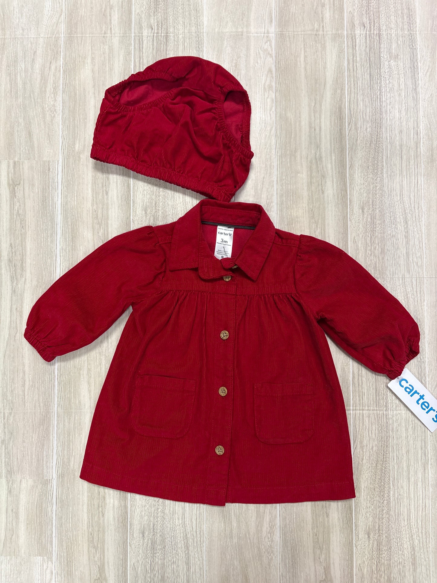 NWT 3m Red Corduroy Button Shirt + Bloomer Set