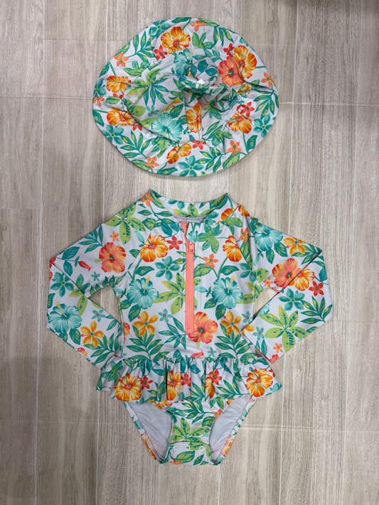 24m Little Me Floral Bathing Suit + Hat Set