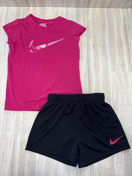 5/6 Nike Pink Check Shirt + Black Atheltic Shorts 2 Piece Set