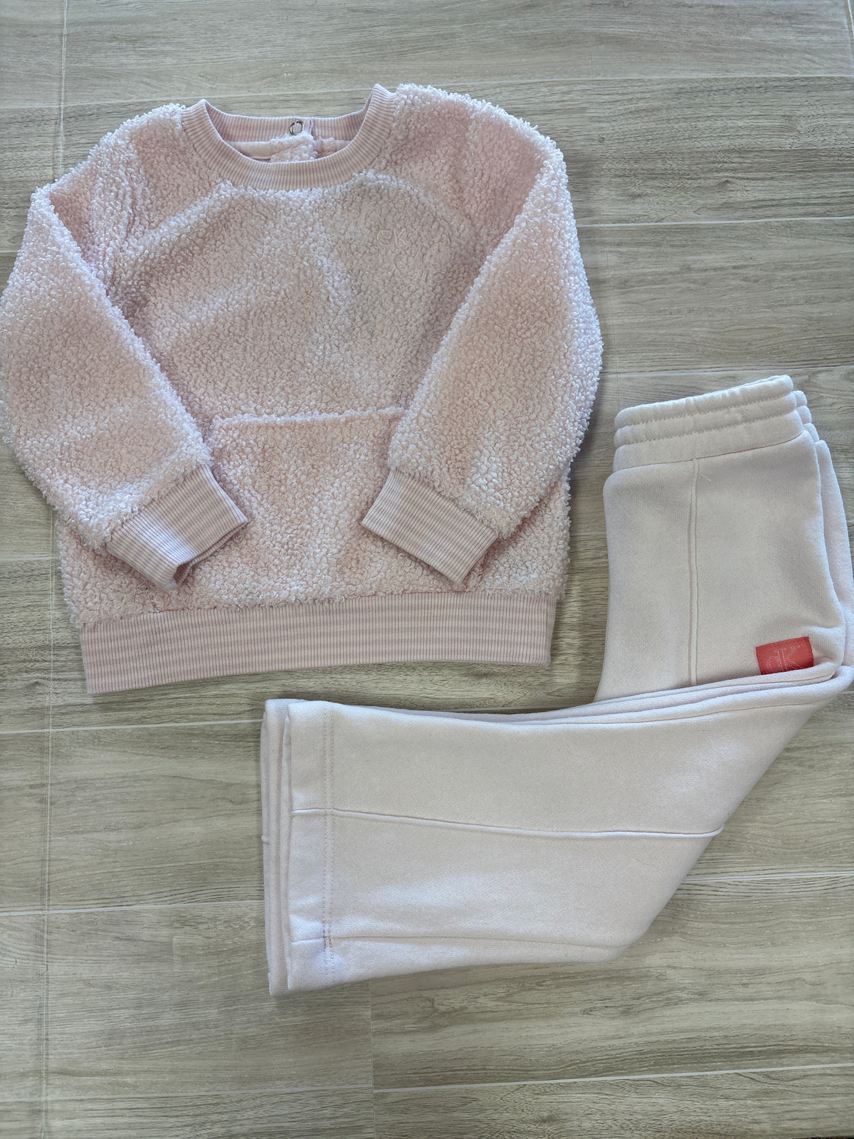 18m Calvin Klein Pink Fuzzy Crweneck + Flare Sweatpant Set