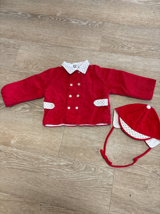 2T Vintage Red Corduroy Coat + Hat Set
