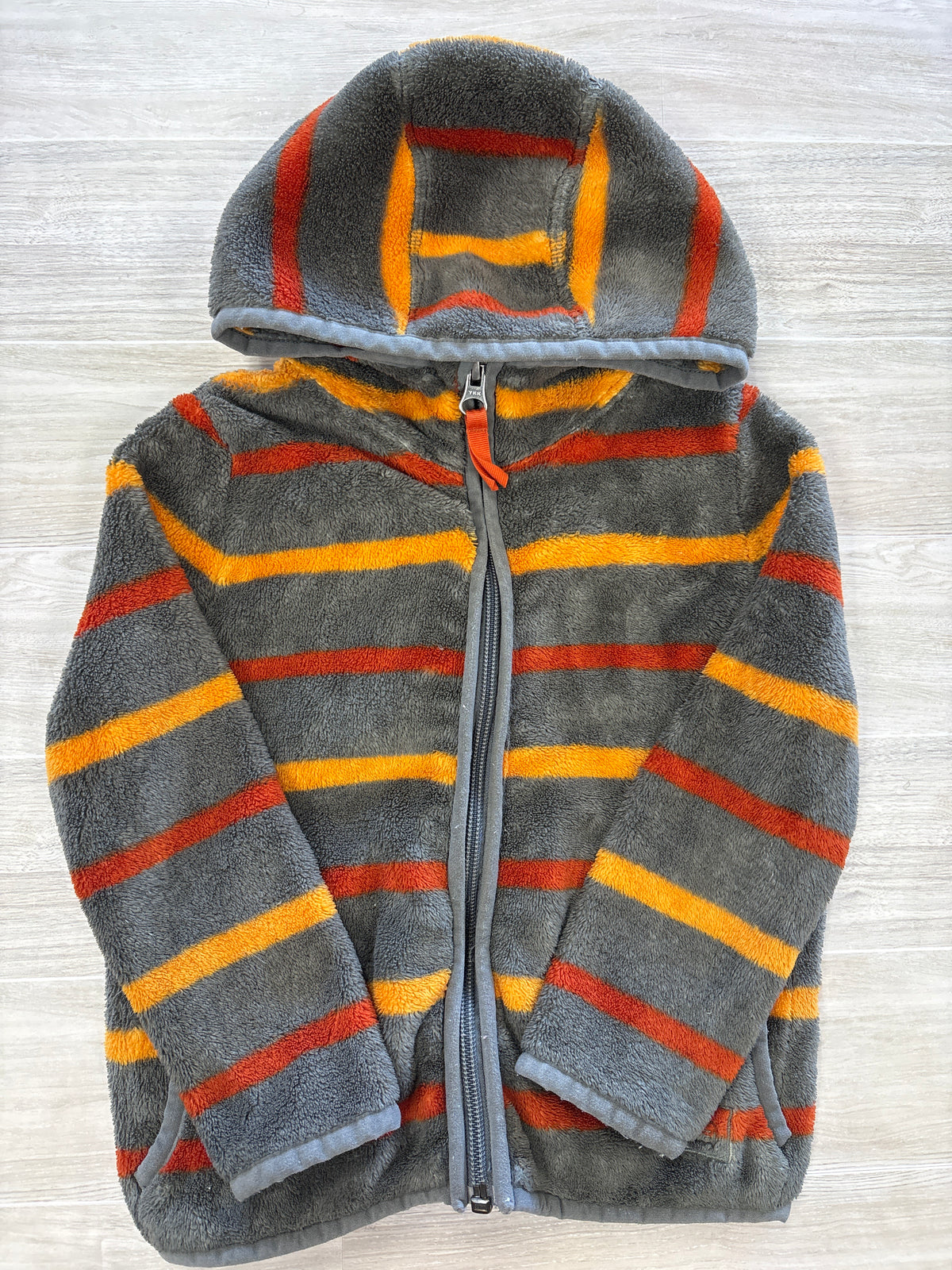 2T REI Grey/Orange Striped Soft Zip Up Jacket