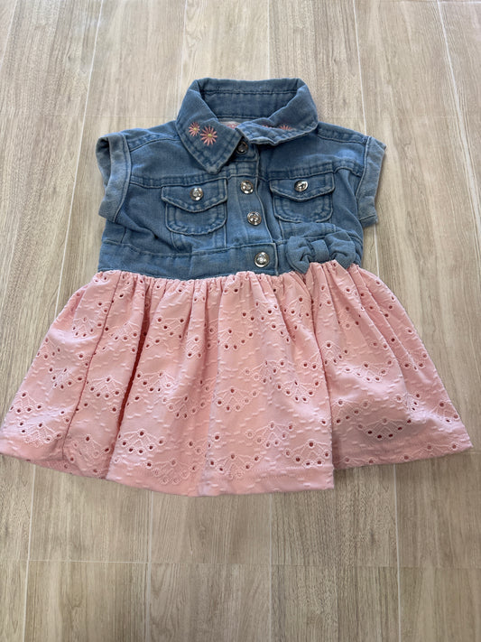 0-3m Denim Top/Pink Eyelet Dress