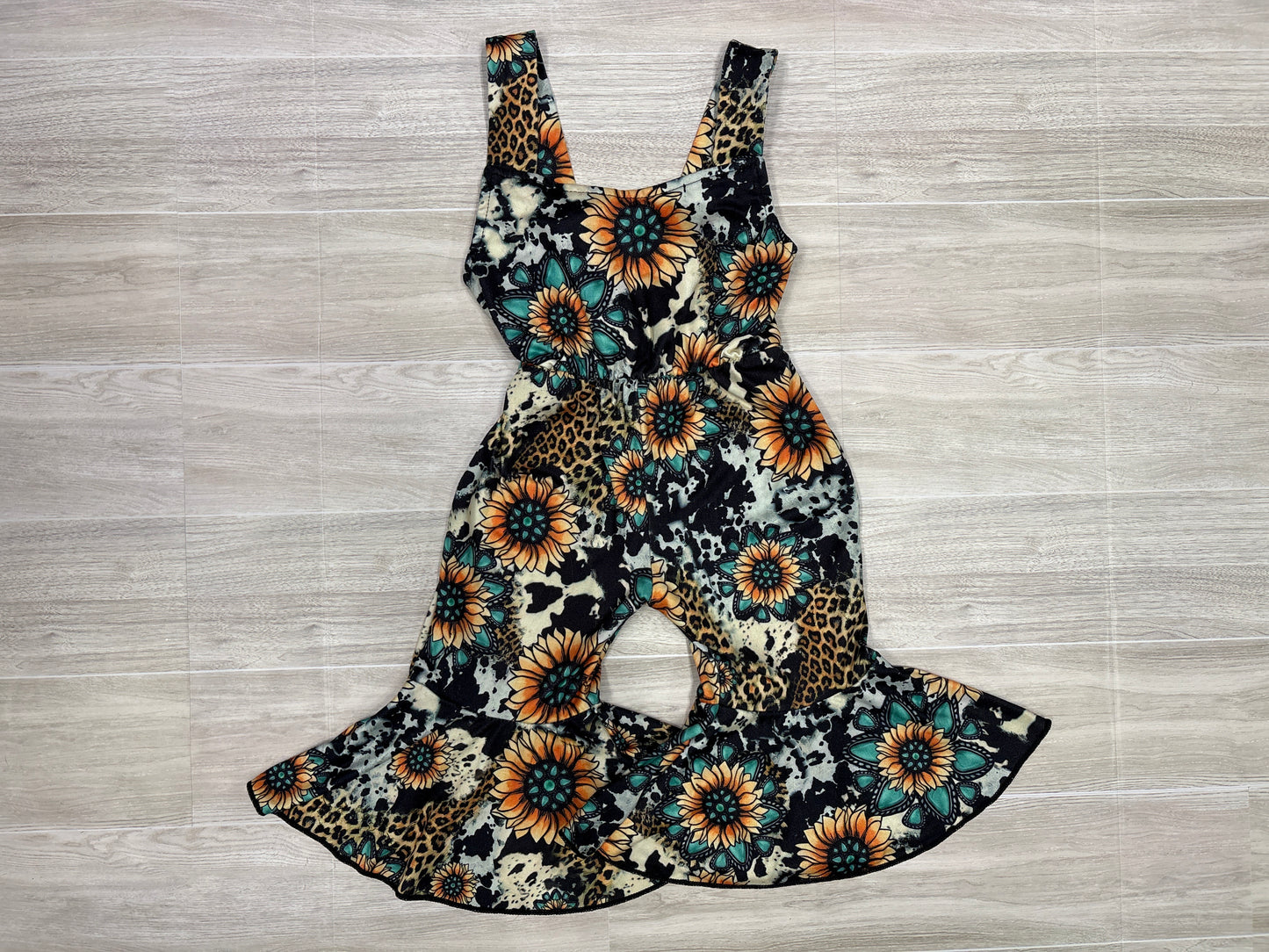 6-9m Turqoise Sunflower Western Flare Jumpsuit
