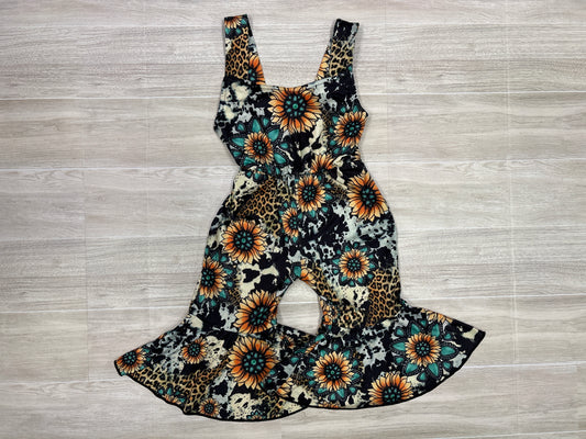 6-9m Turqoise Sunflower Western Flare Jumpsuit