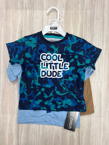 NWT 2T Cool Little Dude Dino 3 Piece Graphic Tees + Shorts Set