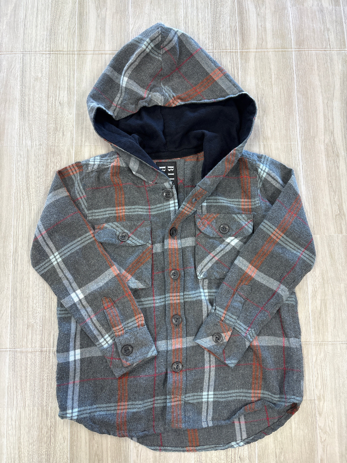 4T Billabong Grey Plaid Hooded Flannel Shirt