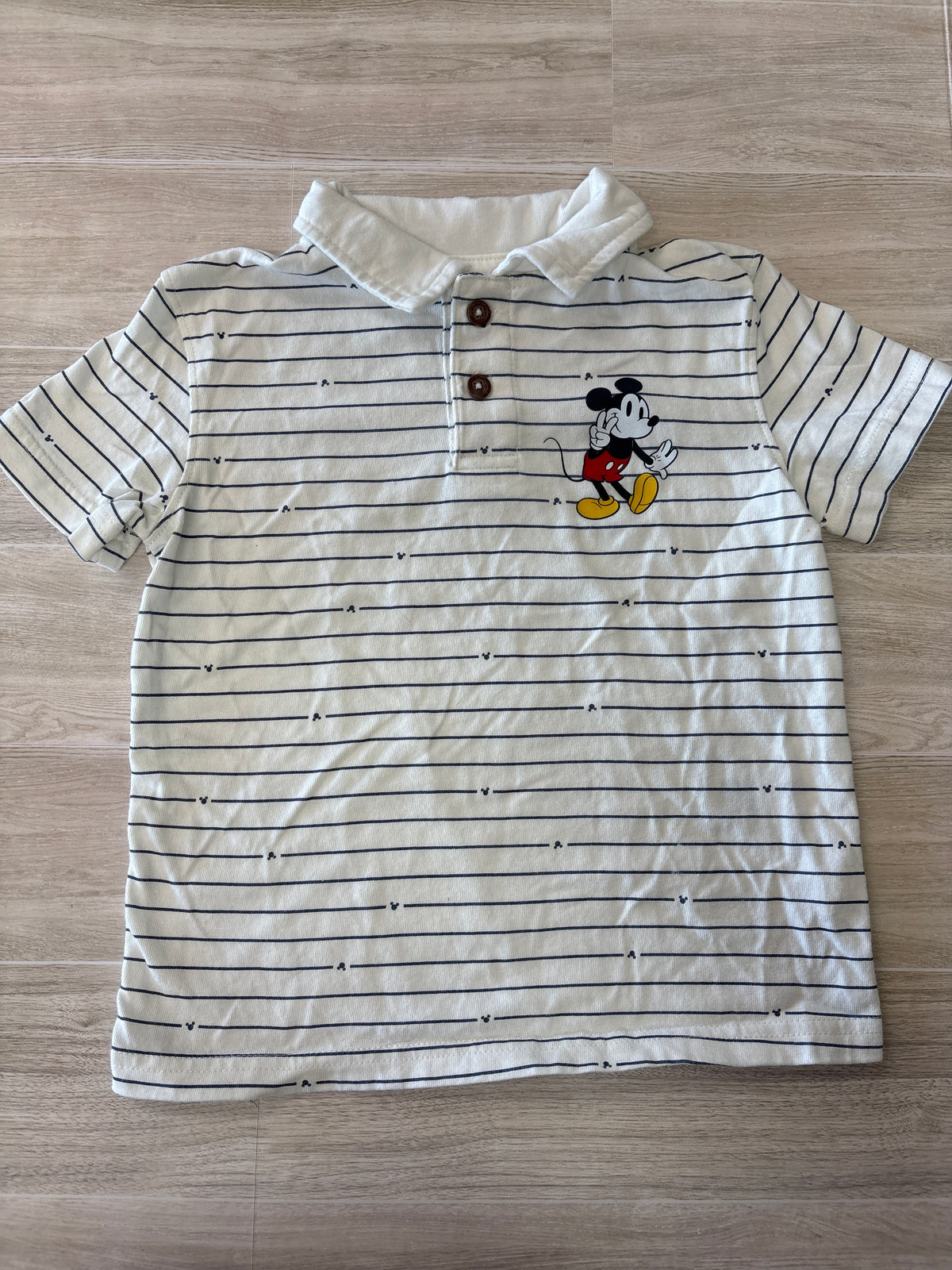 3T White/Blue Striped Mickey Collared Tee