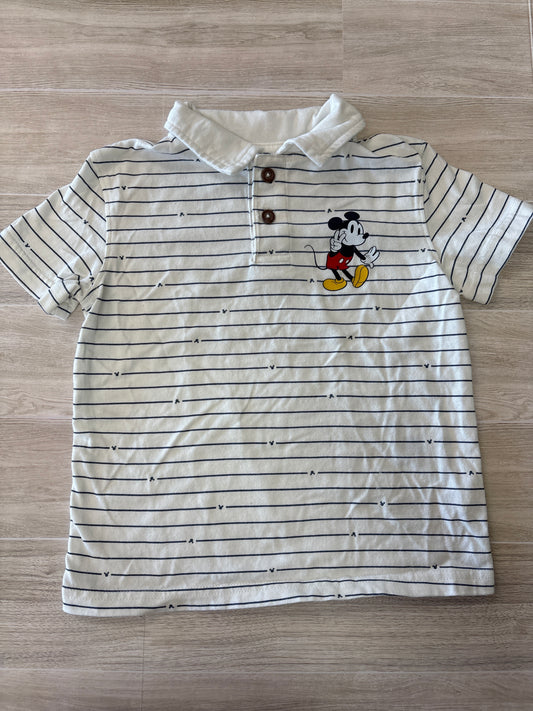 3T White/Blue Striped Mickey Collared Tee