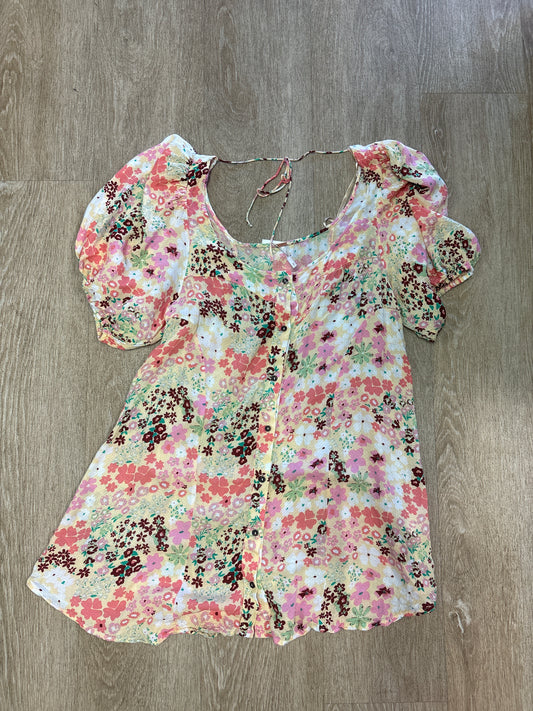 Womens Small Free People Cream Floral Button Blouse
