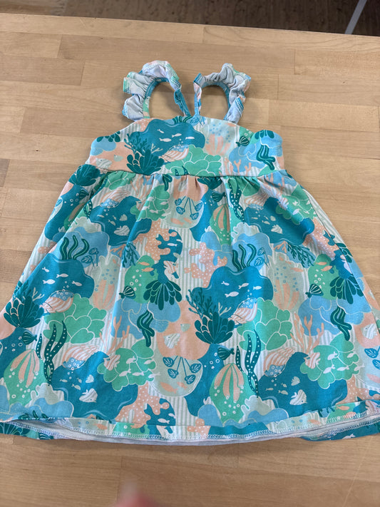 2T Blue Green Ocean Sea Creature Tank Dress