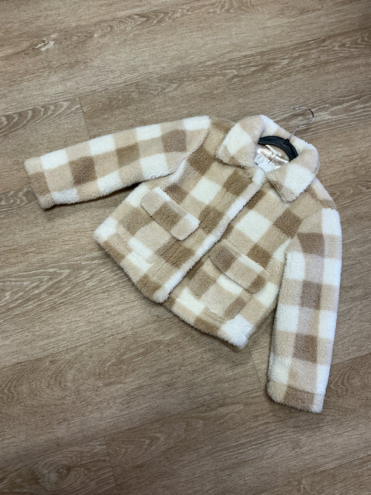 4T Beige Checkered Teddy Jacket