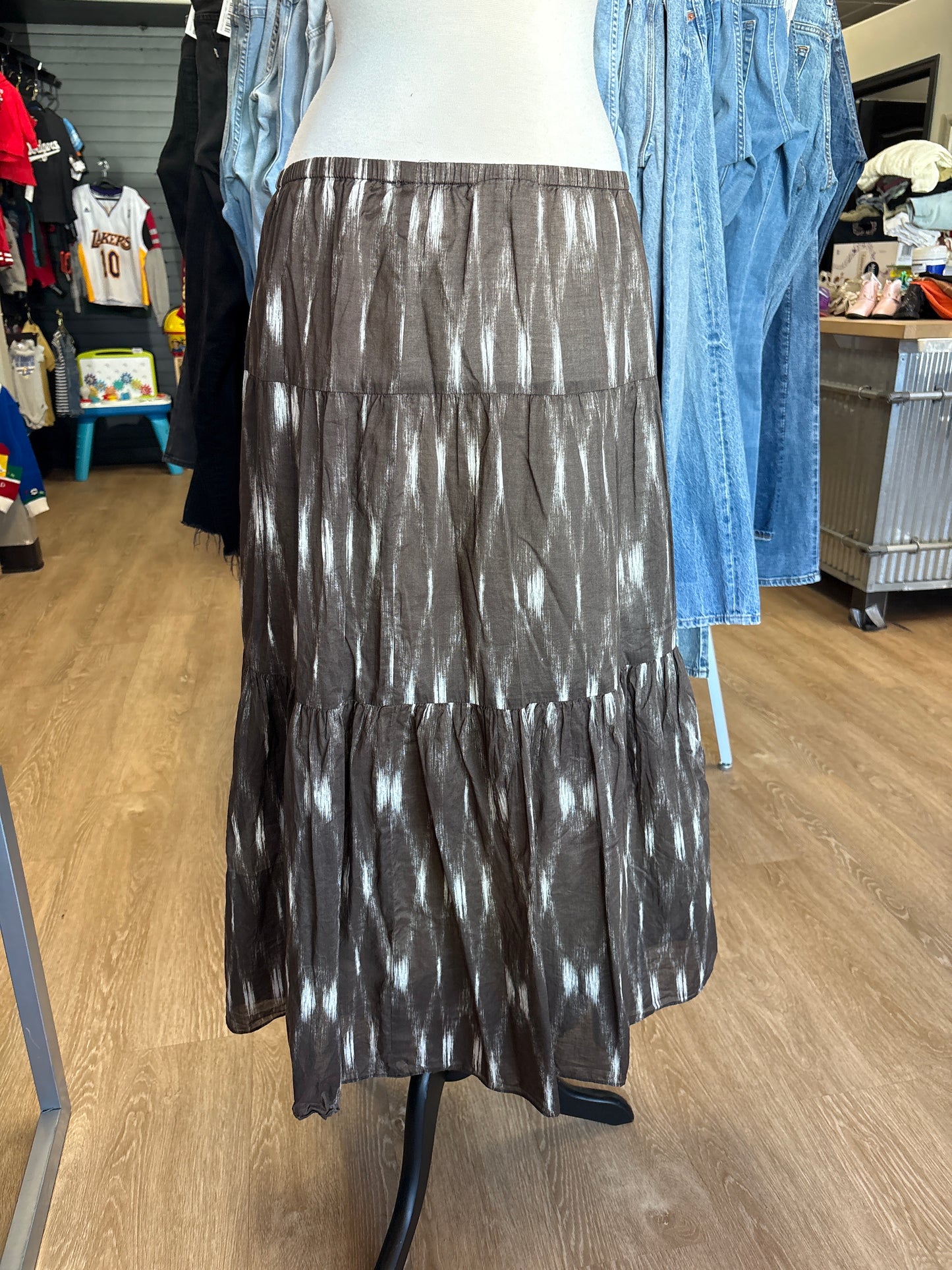 Womens Large Talbots Brown/White Lines Maxi Skirt