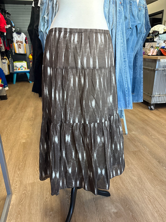 Womens Large Talbots Brown/White Lines Maxi Skirt