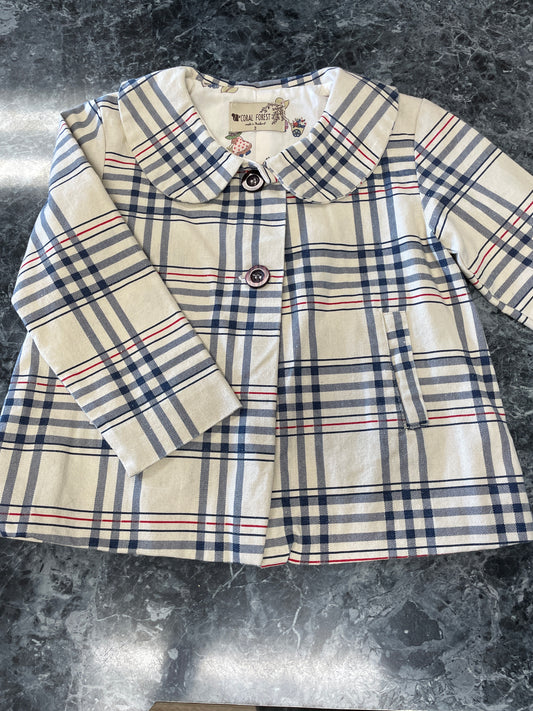 3T VINTAGE Coral Forest Plaid Cream Peacoat