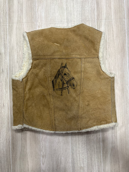 2T Suede Leather Fur Lined Western Vest