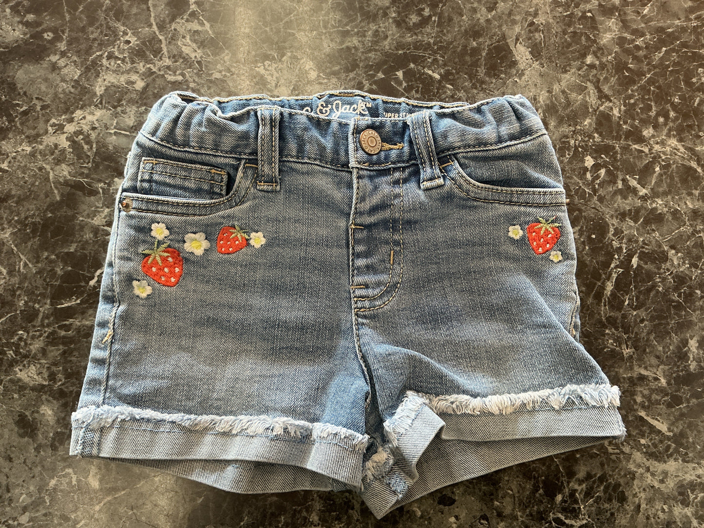 3T Strawberry Stitched Denim Shorts