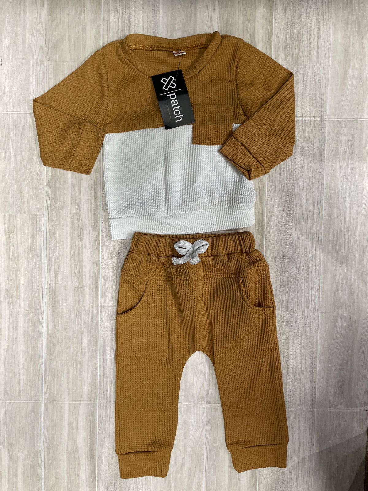 18-24m Camel/White Waffle Knit 2 Piece Lounge Set