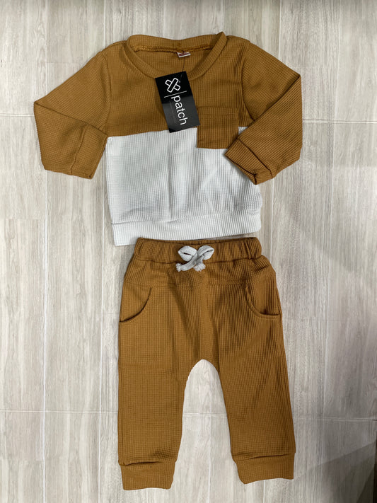 18-24m Camel/White Waffle Knit 2 Piece Lounge Set