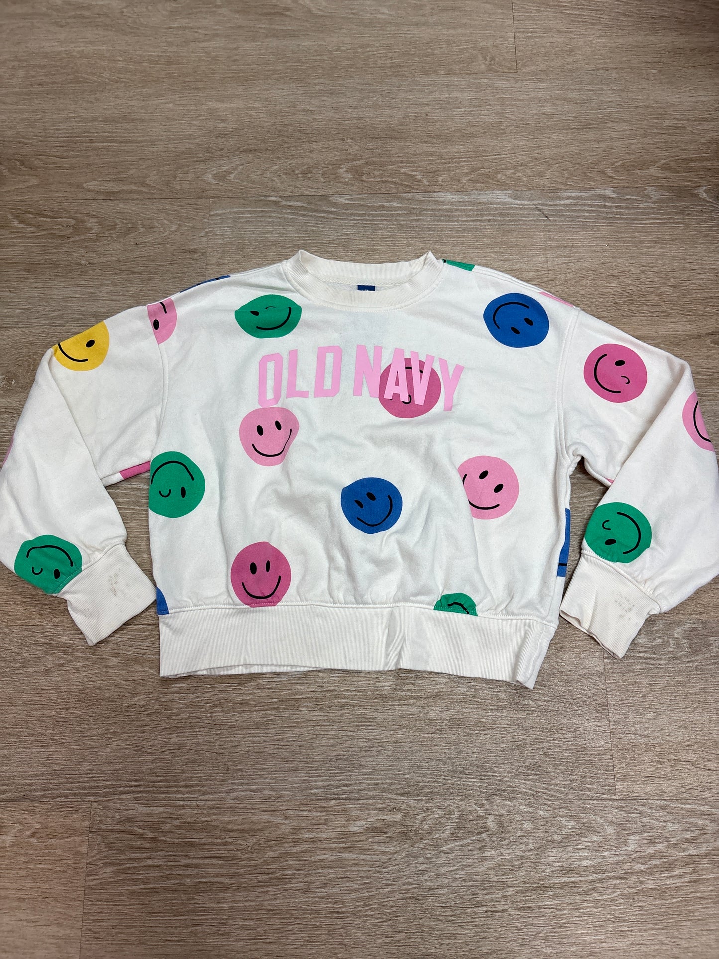 14/16 Cream Colorful Smiley Old Navy Crewneck - Blemish