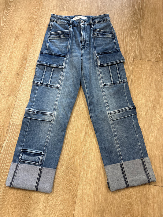 Womens 25 Hidden Medium Wash Cargo Denim