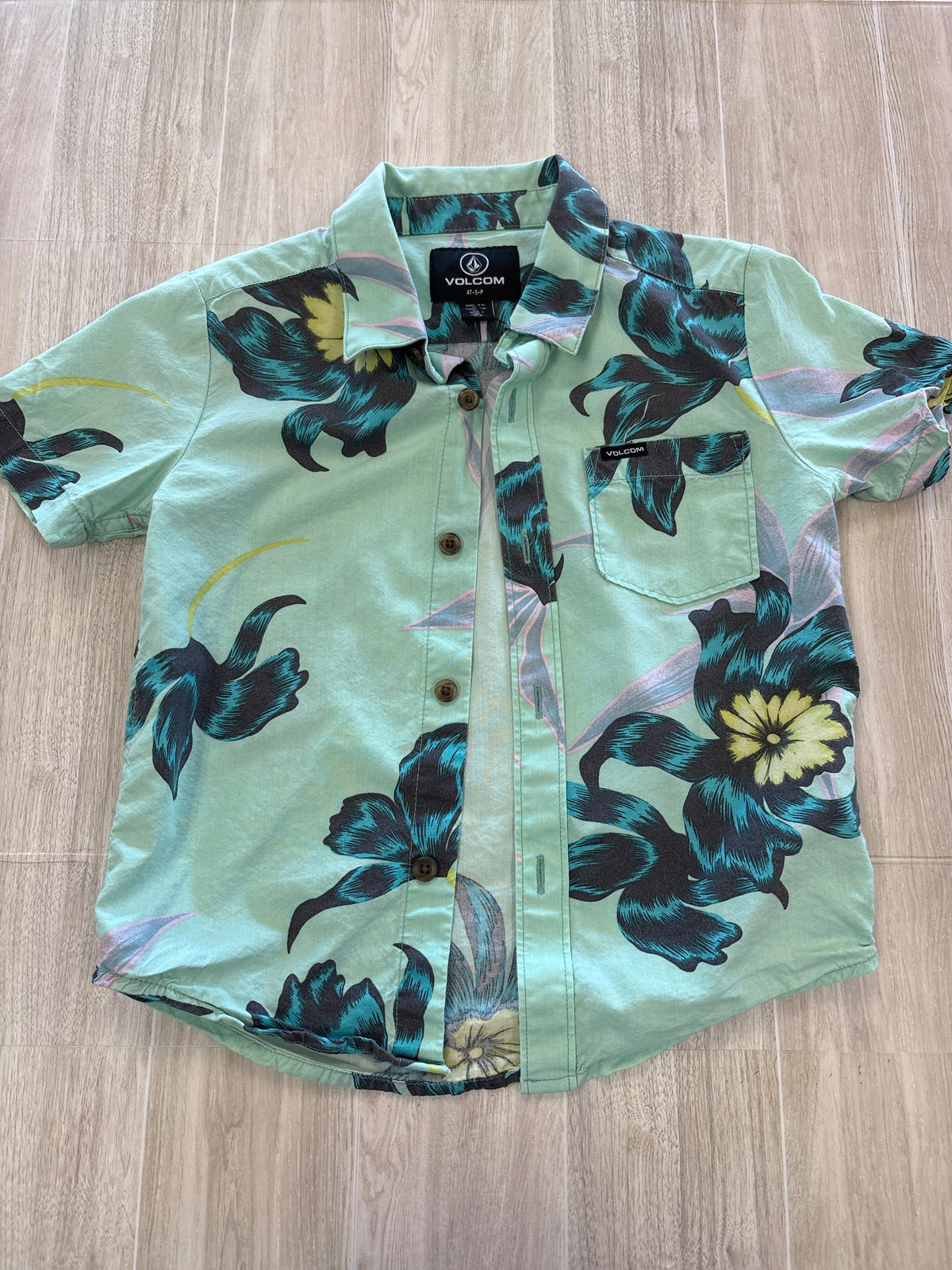 4T Volcom Mint Floral Button Up
