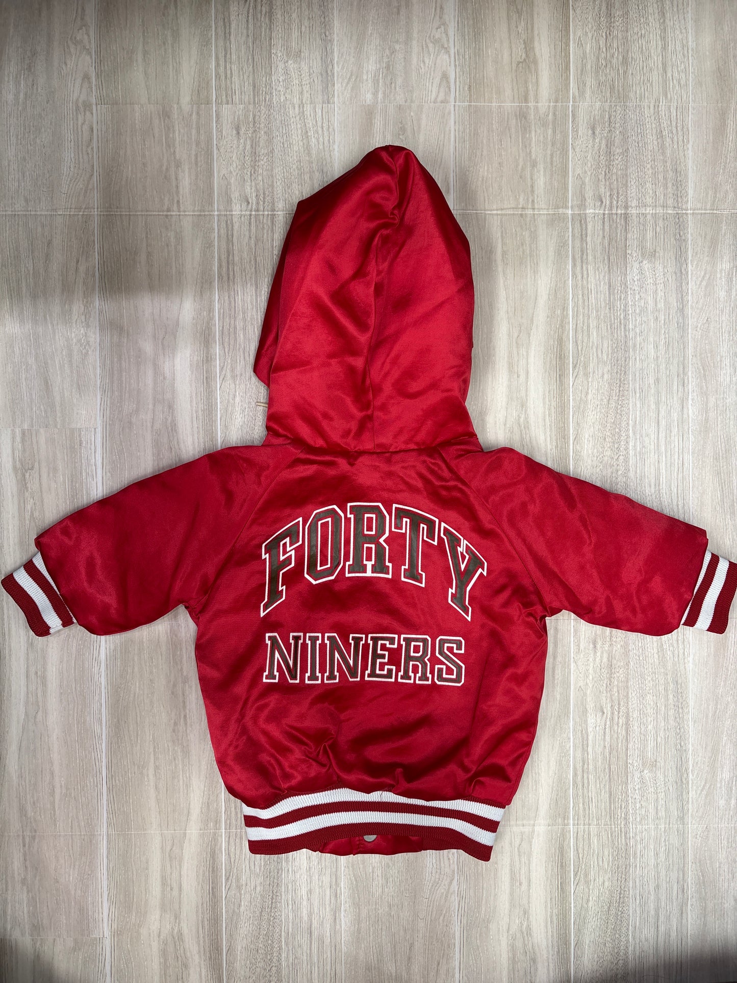 12-18m VINTAGE 49ers 1990's Satin Hooded Jacket - Authentic Chalk Line NFL