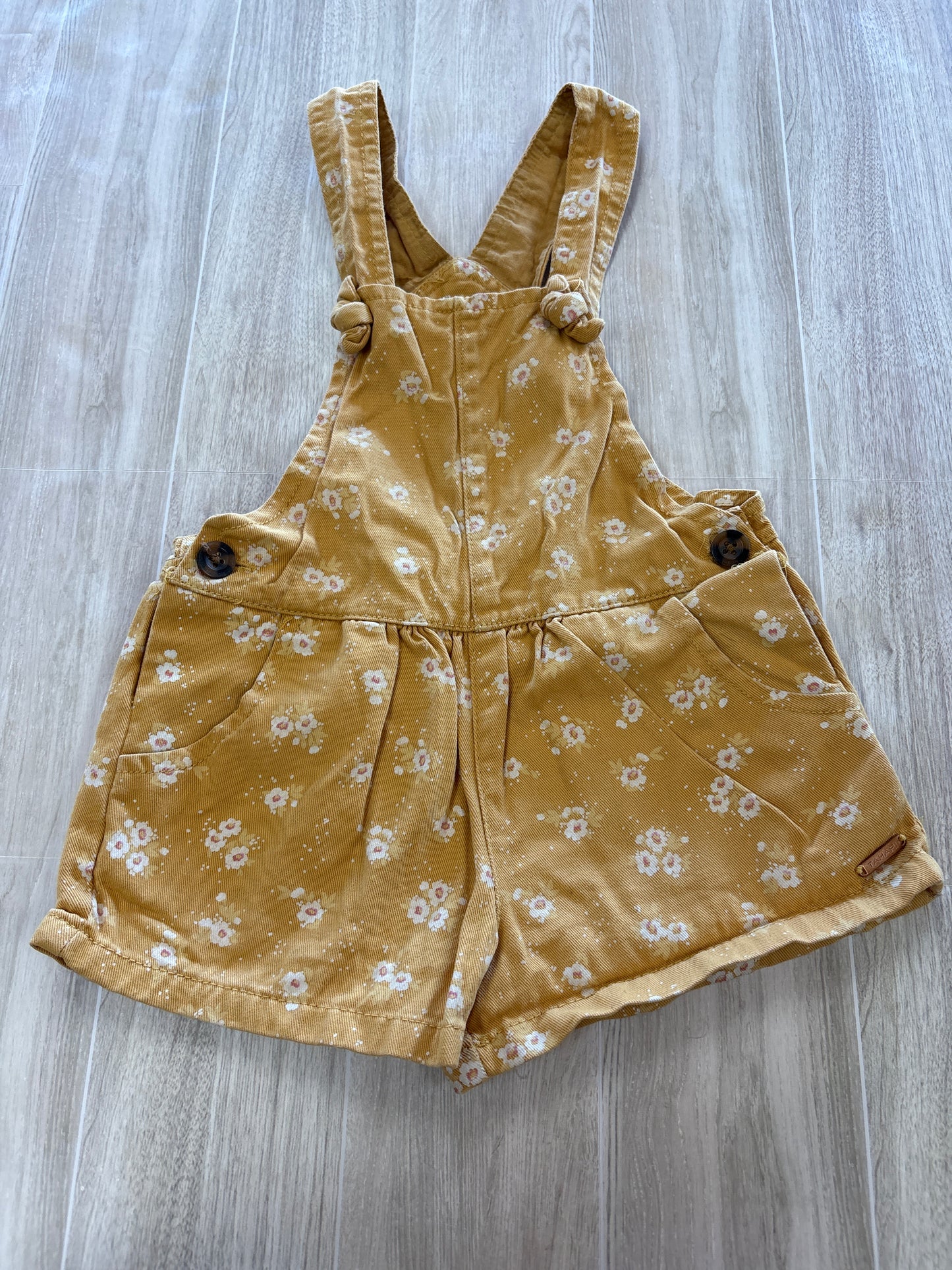2T Yellow Floral Knotted Overalls