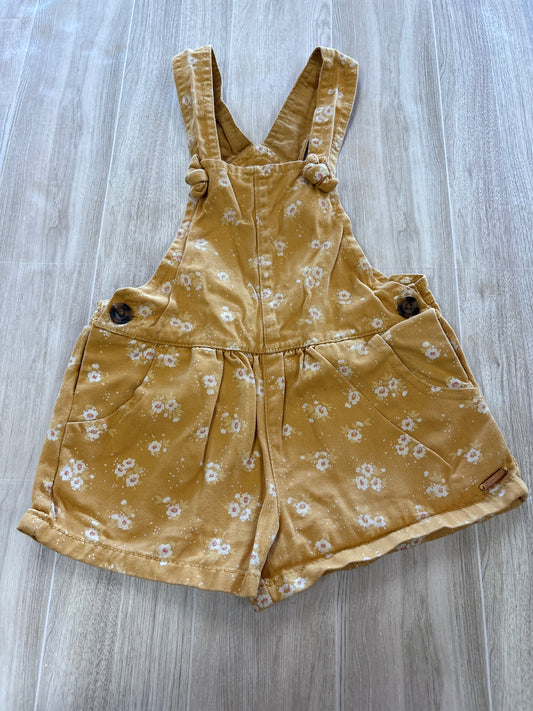 2T Yellow Floral Knotted Overalls