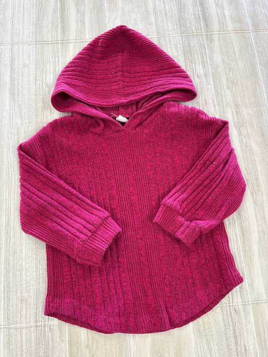 2T Magenta Ribbed Hooded Long Sleeve Sweater