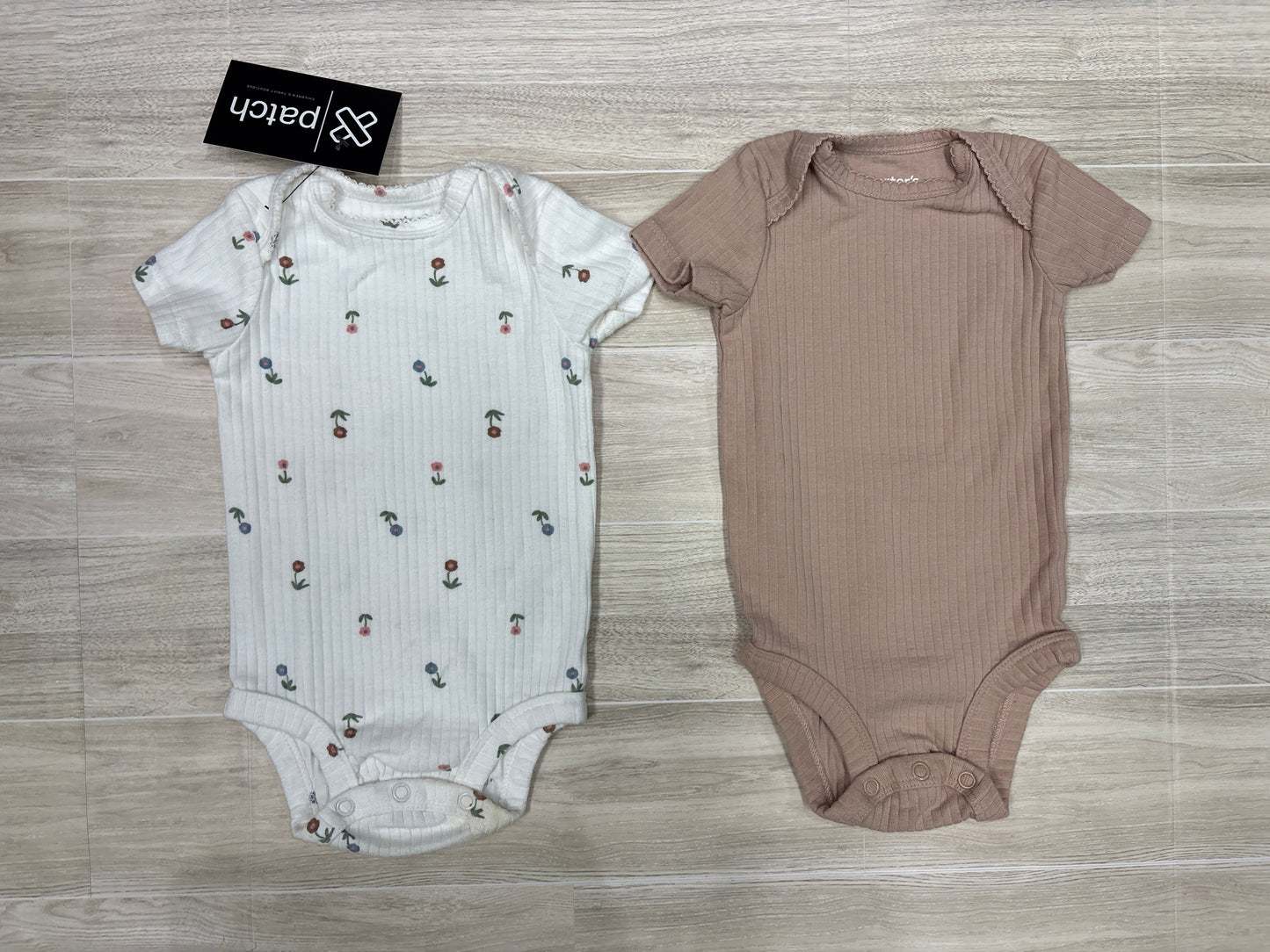 3m 2 Pack Onesies White Floral/Tan