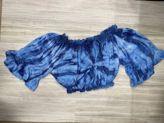 Womens One Size Blue Dyed Off Shoulder Crop Shirt