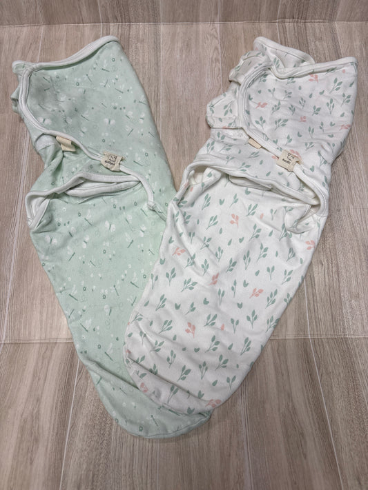 0-3 Keababies 2 Pack Swaddles Green Firefly/White Floral