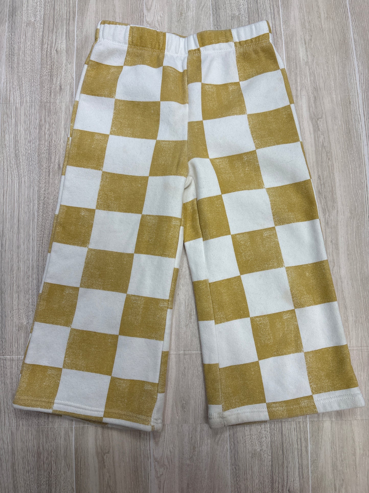 2T Tan/White Checkered Wide Leg Sweatpant