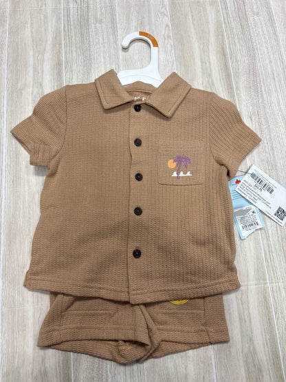NWT 12m Beige Knit Palm Pocket 2 Piece Shortie Lounge Set