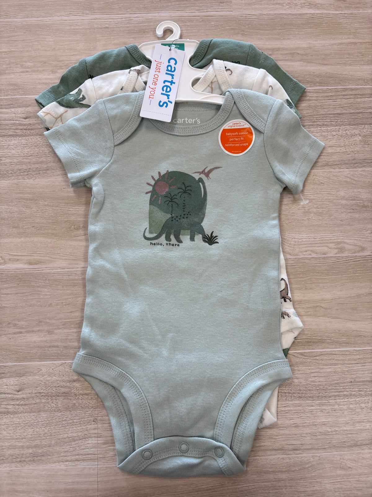 NWT Onesie 3 Pack Light Blue/White/Green Dinos