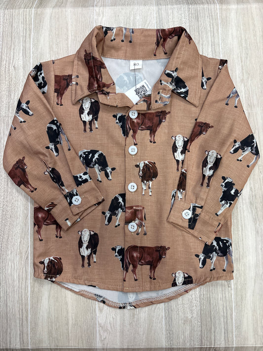 12-18m Brown Cow Button Up Long Sleeve