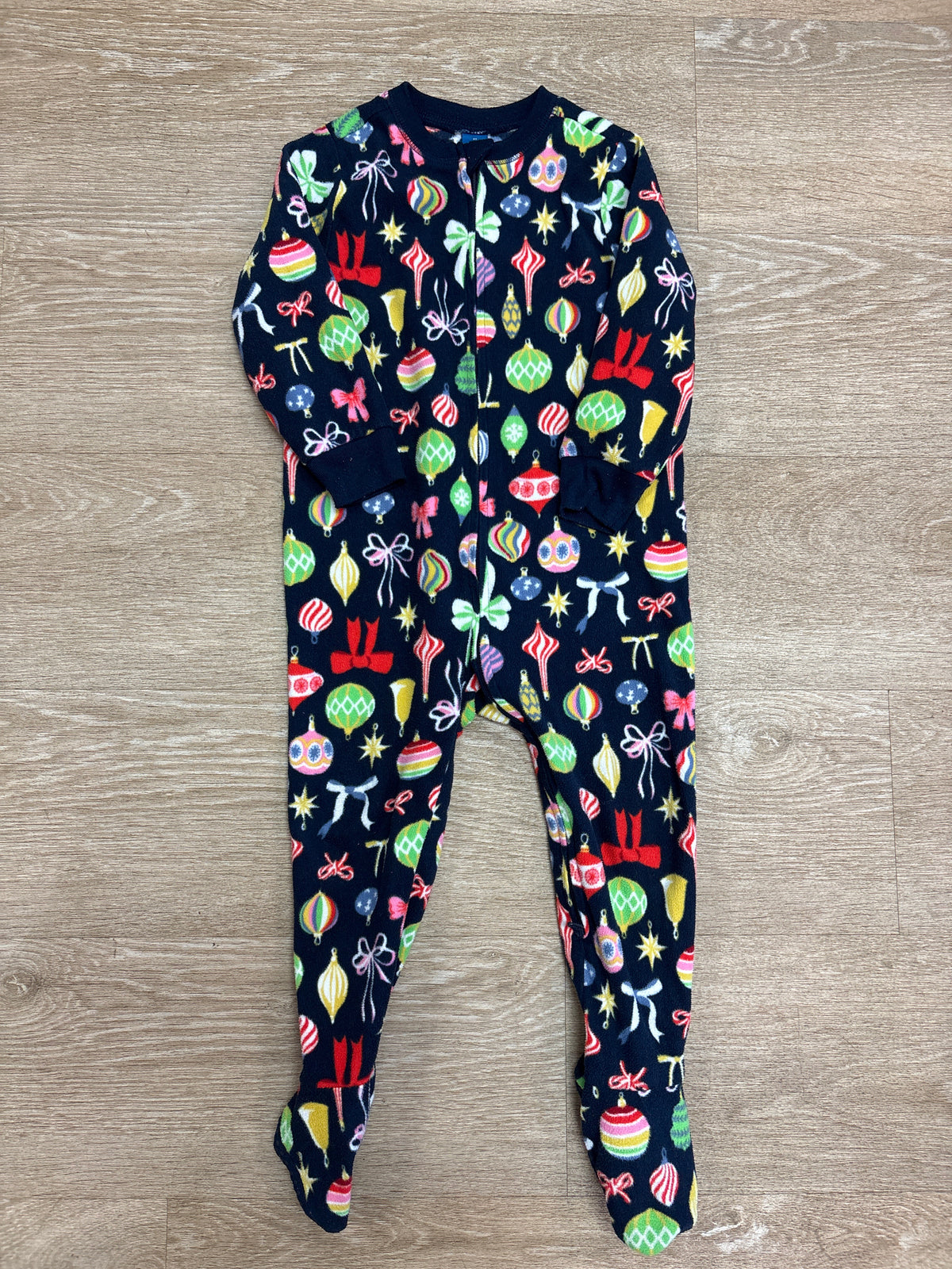 2T Navy Christmas Ornament Footed Pajama