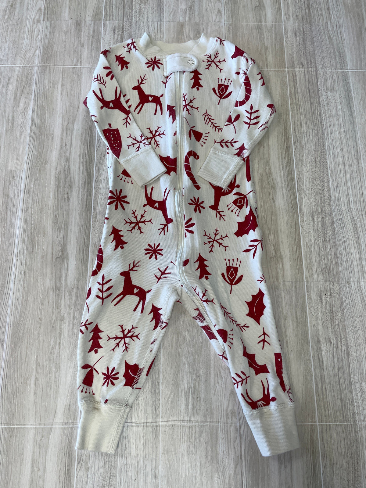 6-12m Cream/Red Holiday Printed Hanna Anderson Pajama