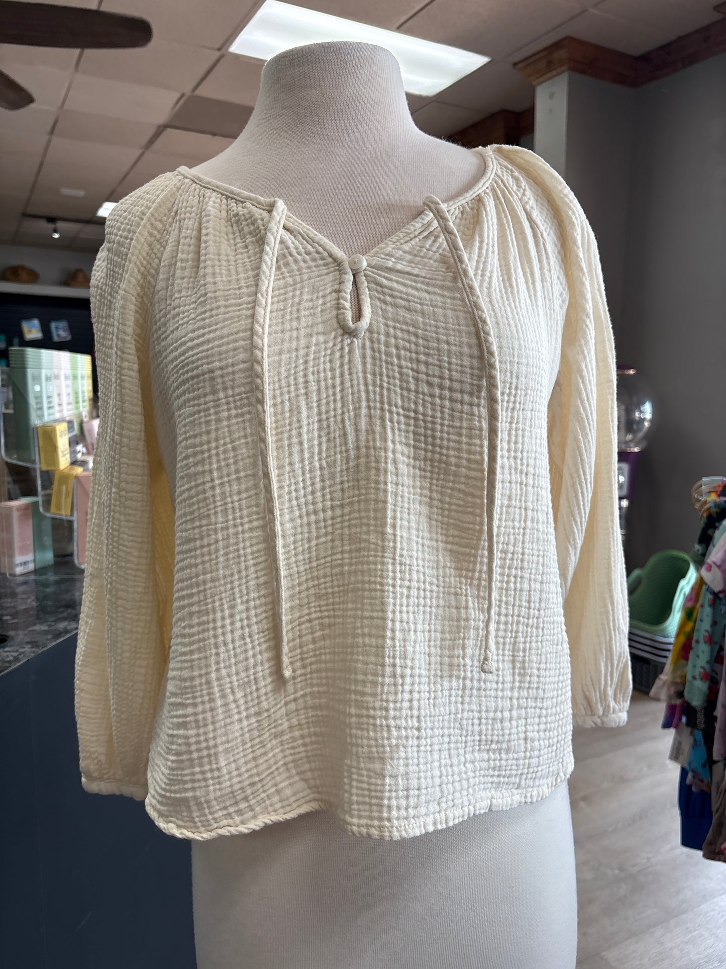 Womens XS Cream Gauze Long Sleeve