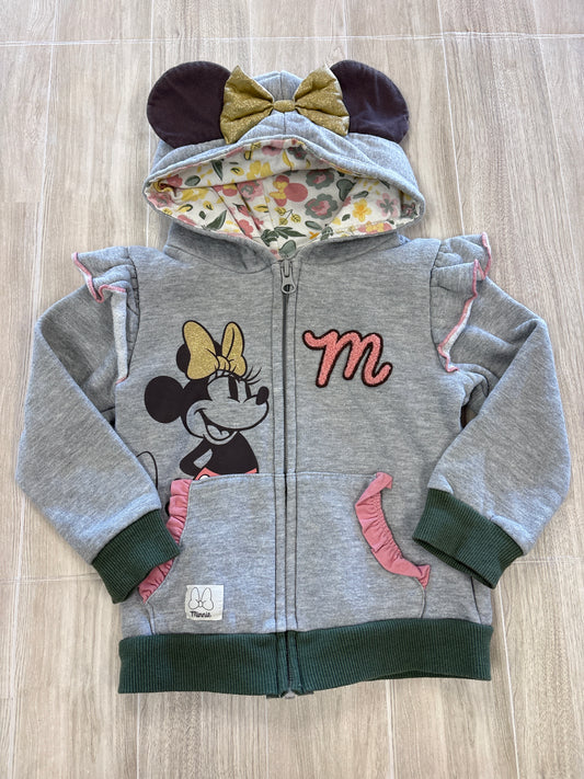 4T Grey Ear Hooded Minnie Graphic Zip Up Hoodie