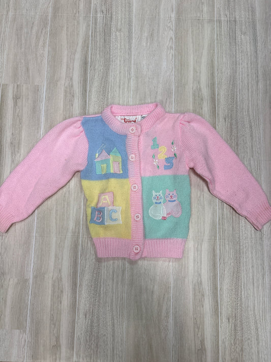 Vintage 18m Pink Pastel ABC 123 Knit Cardigan