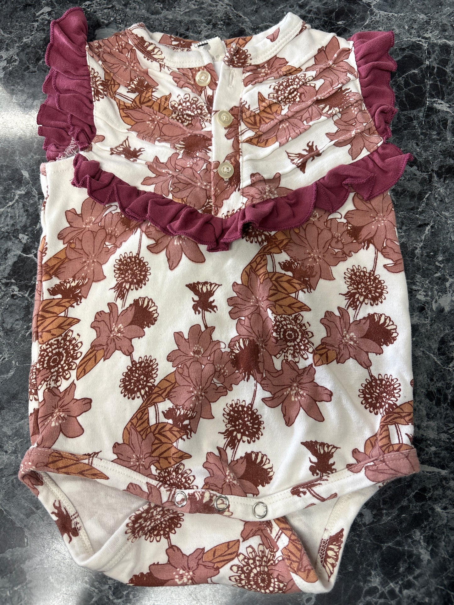 18-24m Kate Quinn Mauve Floral Ruffle Onesie