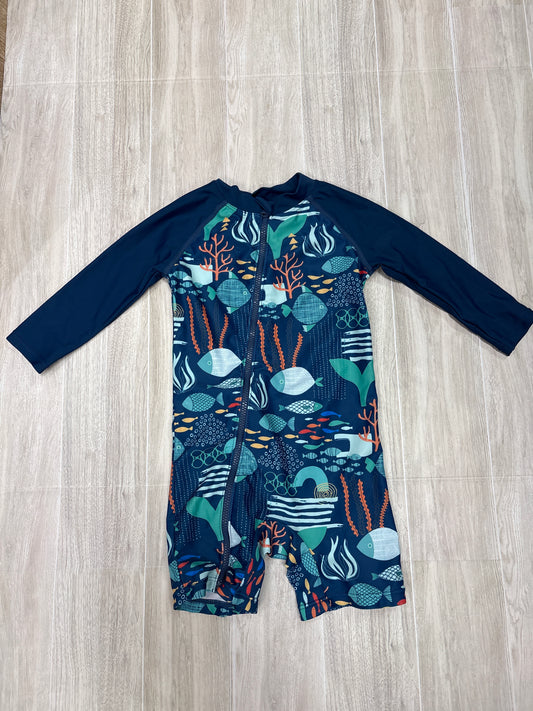 9-12m Blue Underwater Long Sleeve Swim Romper