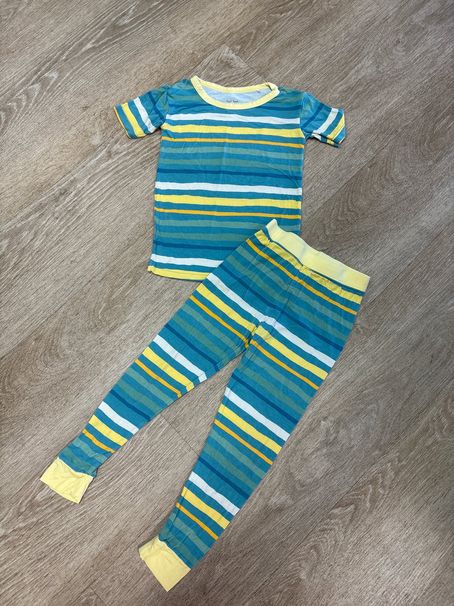 3T Little Sleepies Blue/Green/Yellow Striped 2 Piece Lounge Set