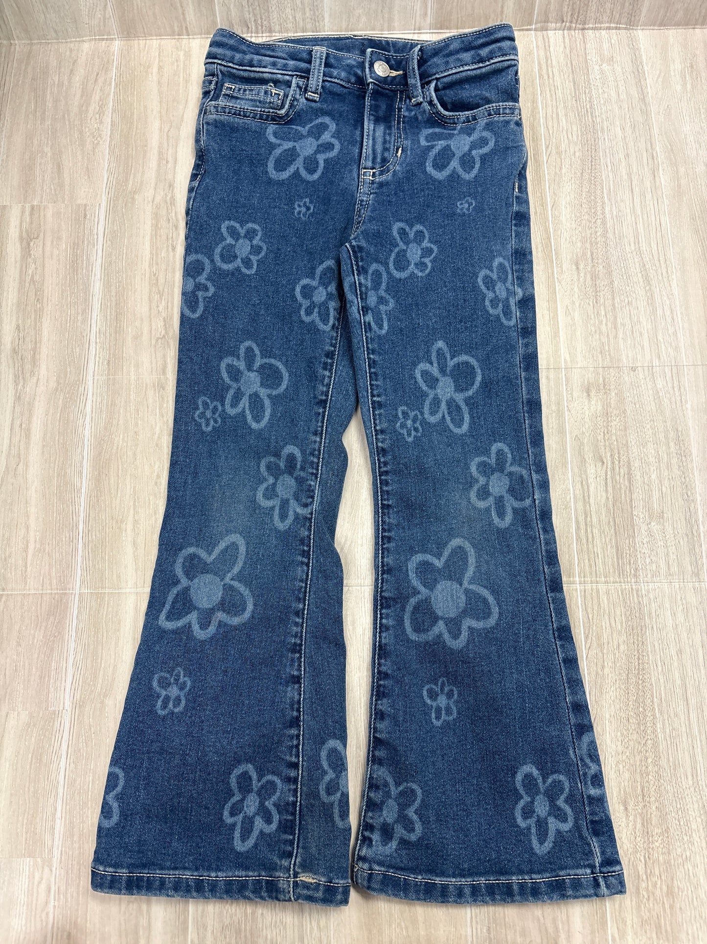 6 Retro Floral Medium Wash Flare Denim