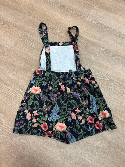 NWT Womens Medium Cider Black Floral Shortie Overalls