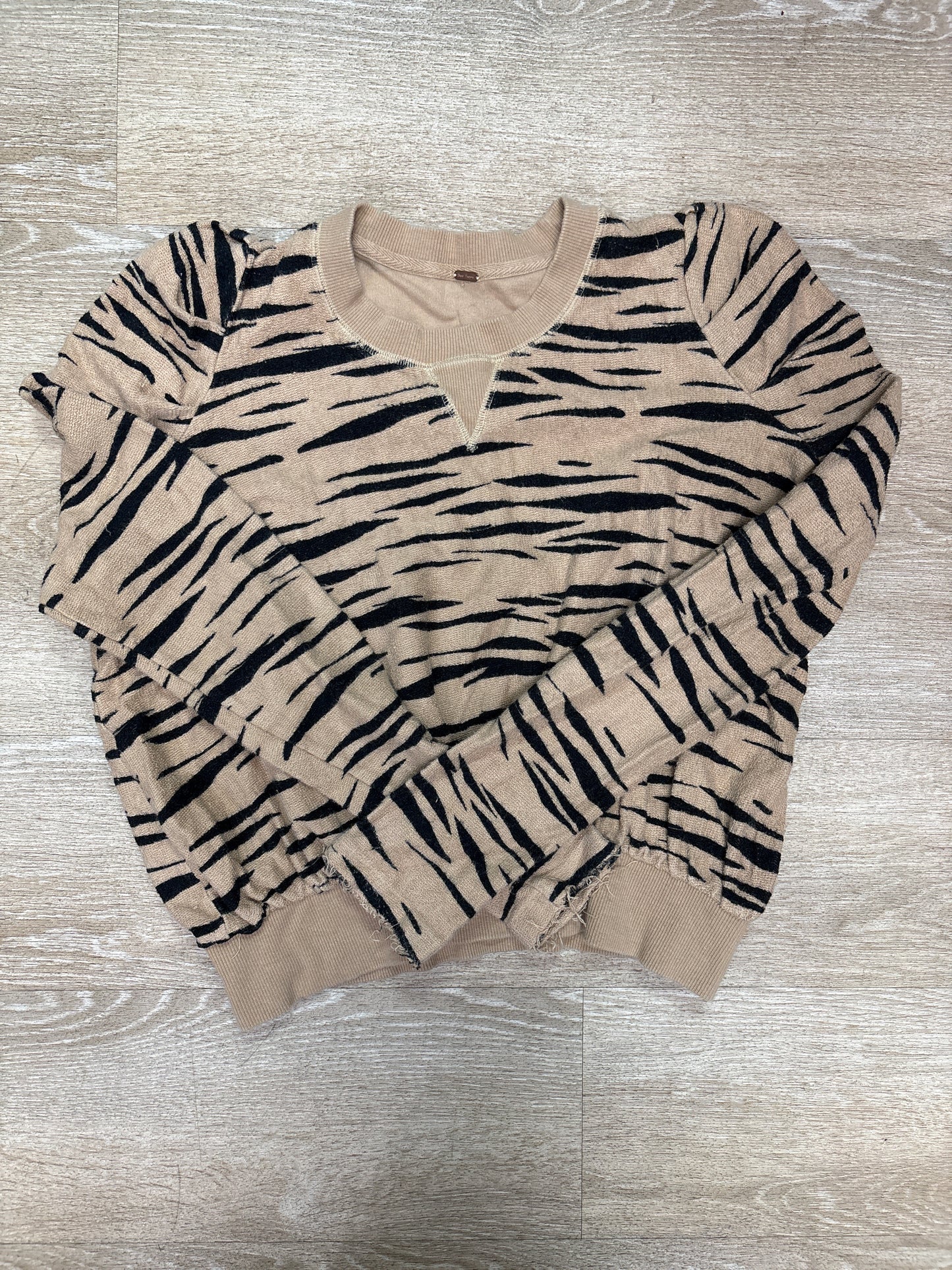 Womens Medium Free People Tan/Black Zebra V Neck Sweater