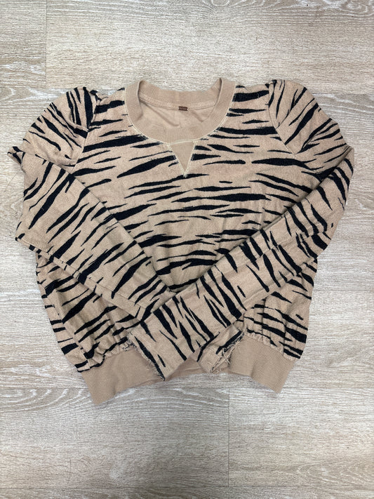 Womens Medium Free People Tan/Black Zebra V Neck Sweater